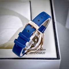 Đồng Hồ Nữ Swarovski Crystalline Aura  Đính Đá Dây Da Xanh Rose Gold 35mm