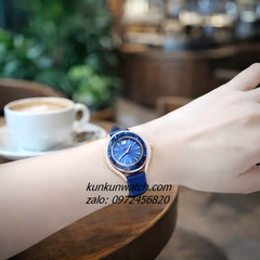 Đồng Hồ Nữ Swarovski Crystalline Aura  Đính Đá Dây Da Xanh Rose Gold 35mm