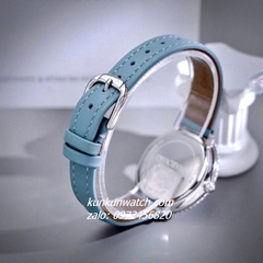 Đồng Hồ Nữ Swarovski Đính Đá Dây Da Xanh Silver 34mm