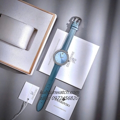 Đồng Hồ Nữ Swarovski Đính Đá Dây Da Xanh Silver 34mm