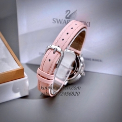 Đồng Hồ Nữ Swarovski Đính Đá Dây Da Hồng Silver 34mm