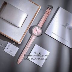 Đồng Hồ Nữ Swarovski Đính Đá Dây Da Hồng Silver 34mm