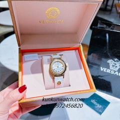 Đồng Hồ Nữ Versace Vanity Gold Đính Đá Dây Da Trắng 35mm