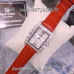 Đồng Hồ Nữ Royal Crown 6111 -  Dây Da Đỏ Tươi - 30mm x 34mm