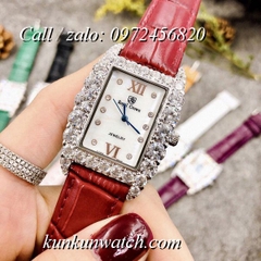 Đồng Hồ Nữ Royal Crown 6111 -  Dây Da Đỏ Sậm - 30mm x 34mm