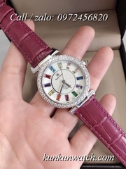 Đồng Hồ Nữ Royal Crown 4606 -  Dây Da Đỏ Tía - 36mm