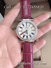 Đồng Hồ Nữ Royal Crown 4606 -  Dây Da Đỏ Tía - 36mm