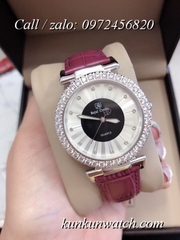 Đồng Hồ Nữ Royal Crown 4611P -  Dây Da Đỏ Tía- 36mm