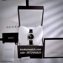 Đồng Hồ Nữ Gucci Diamond Silver Dây Da Đen 29mm