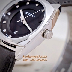 Đồng Hồ Nữ Gucci Diamond Silver Dây Da Đen 29mm
