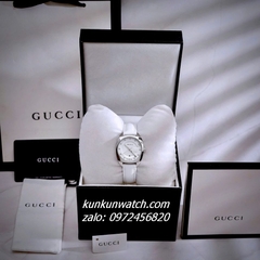 Đồng Hồ Nữ Gucci Diamond Silver Dây Da Trắng 29mm