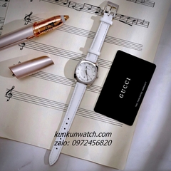 Đồng Hồ Nữ Gucci Diamond Silver Dây Da Trắng 29mm