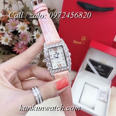 Đồng Hồ Nữ Royal Crown 6111 -  Dây Da Hồng - 30mm x 34mm