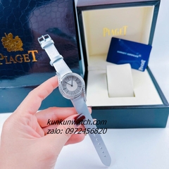 Đồng Hồ Nữ Piaget Limelight Gala Vỏ Silver Đính Đá, Điểm Vạch 12 Giờ, 2 Kim Dây Da Lụa Xám 32mm
