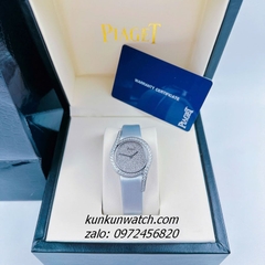 Đồng Hồ Nữ Piaget Limelight Gala Vỏ Silver Đính Full Đá, 2 Kim Dây Da Lụa Xám 32mm