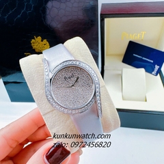 Đồng Hồ Nữ Piaget Limelight Gala Vỏ Silver Đính Full Đá, 2 Kim Dây Da Lụa Xám 32mm 1