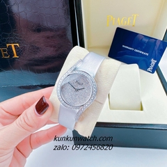 Đồng Hồ Nữ Piaget Limelight Gala Vỏ Silver Đính Full Đá, 2 Kim Dây Da Lụa Xám 32mm