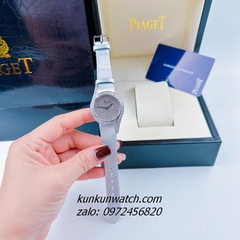 Đồng Hồ Nữ Piaget Limelight Gala Vỏ Silver Đính Full Đá, 2 Kim Dây Da Lụa Xám 32mm