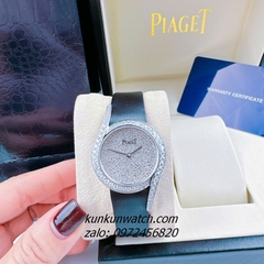 Đồng Hồ Nữ Piaget Limelight Gala Vỏ Silver Đính Full Đá, 2 Kim Dây Da Lụa Đen 32mm 1