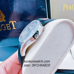 Đồng Hồ Nữ Piaget Limelight Gala Vỏ Silver Đính Full Đá, 2 Kim Dây Da Lụa Đen 32mm