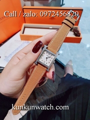 Đồng Hồ Nữ Hermes Heure H HMND024 - Dây Da Nâu - Mặt Viền Hạt - 26mm