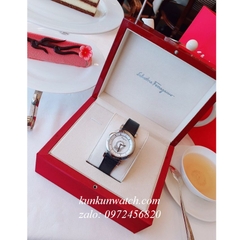 Đồng Hồ Nữ Salvatore Ferragamo Minuetto Nền Mặt Vân Dây Da Đen Mặt Trắng Silver 36mm