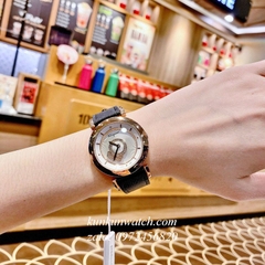 Đồng Hồ Nữ Salvatore Ferragamo Minuetto Nền Mặt Vân Dây Da Đen Mặt Trắng Gold 36mm