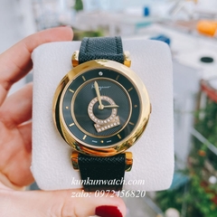 Đồng Hồ Nữ Salvatore Ferragamo Minuetto Nền Mặt Vân Dây Da Đen Gold 36mm 1