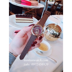 Đồng Hồ Nữ Salvatore Ferragamo Minuetto Nền Mặt Vân Dây Da Nâu Gold 36mm