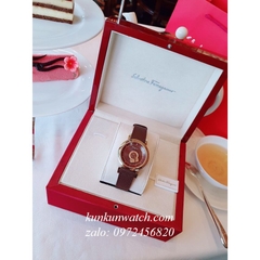 Đồng Hồ Nữ Salvatore Ferragamo Minuetto Nền Mặt Vân Dây Da Nâu Gold 36mm