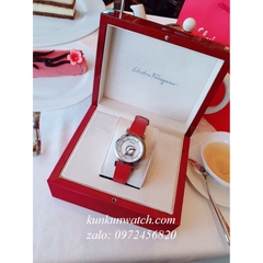 Đồng Hồ Nữ Salvatore Ferragamo Minuetto Nền Mặt Vân Dây Da Đỏ Silver 36mm
