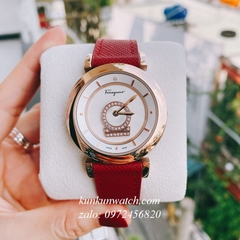 Đồng Hồ Nữ Salvatore Ferragamo Minuetto Nền Mặt Vân Dây Da Đỏ Rose Gold 36mm