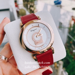 Đồng Hồ Nữ Salvatore Ferragamo Minuetto Nền Mặt Vân Dây Da Đỏ Rose Gold 36mm