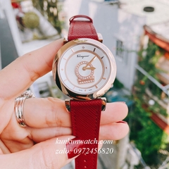 Đồng Hồ Nữ Salvatore Ferragamo Minuetto Nền Mặt Vân Dây Da Đỏ Rose Gold 36mm