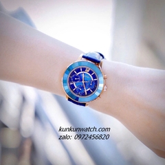 Đồng Hồ Nữ Swarovski Octea Lux Chrono Dây Da Xanh Dương Rose Gold 39mm