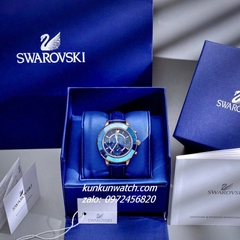 Đồng Hồ Nữ Swarovski Octea Lux Chrono Dây Da Xanh Dương Rose Gold 39mm