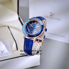Đồng Hồ Nữ Swarovski Octea Lux Chrono Dây Da Xanh Dương Rose Gold 39mm