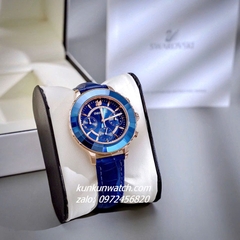 Đồng Hồ Nữ Swarovski Octea Lux Chrono Dây Da Xanh Dương Rose Gold 39mm