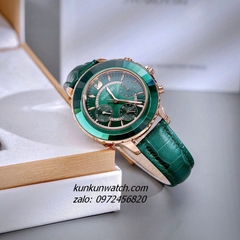 Đồng Hồ Nữ Swarovski Octea Lux Chrono Dây Da Xanh Lá Rose Gold 39mm