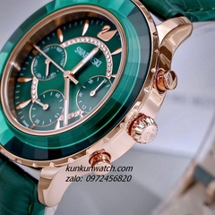 Đồng Hồ Nữ Swarovski Octea Lux Chrono Dây Da Xanh Lá Rose Gold 39mm