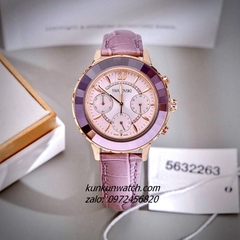 Đồng Hồ Nữ Swarovski Octea Lux Chrono Dây Da Tím Rose Gold 39mm