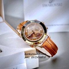 Đồng Hồ Nữ Swarovski Octea Lux Chrono Dây Da Nâu Rose Gold 39mm