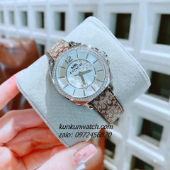 Đồng Hồ Nữ Coach Boyfriend Signature 14502415 Silver Dây Da Đính Đá 34mm