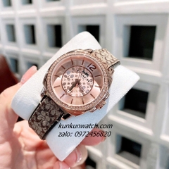 Đồng Hồ Nữ Coach Boyfriend Signature 14503150 Rose Gold Dây Da Đính Đá 34mm