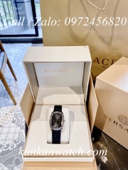 Đồng Hồ Nữ Versace Couture Mặt Chữ Nhật - Dây Da Đen Mặt Đen Vỏ Bạc - 30 x 37mm