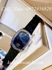 Đồng Hồ Nữ Versace Couture Mặt Chữ Nhật - Dây Da Đen Mặt Đen Vỏ Bạc - 30 x 37mm