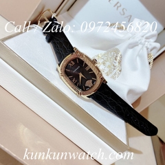 Đồng Hồ Nữ Versace Couture Mặt Chữ Nhật - Dây Da Đen Mặt Đen Vỏ Vàng - 30 x 37mm