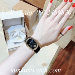 Đồng Hồ Nữ Versace Couture Mặt Chữ Nhật - Dây Da Đen Mặt Đen Vỏ Vàng - 30 x 37mm