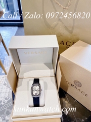 Đồng Hồ Nữ Versace Couture Mặt Chữ Nhật - Dây Da Đen Mặt Trắng Vỏ Bạc - 30 x 37mm
