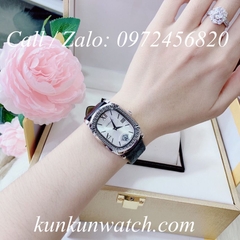 Đồng Hồ Nữ Versace Couture Mặt Chữ Nhật - Dây Da Đen Mặt Trắng Vỏ Bạc - 30 x 37mm